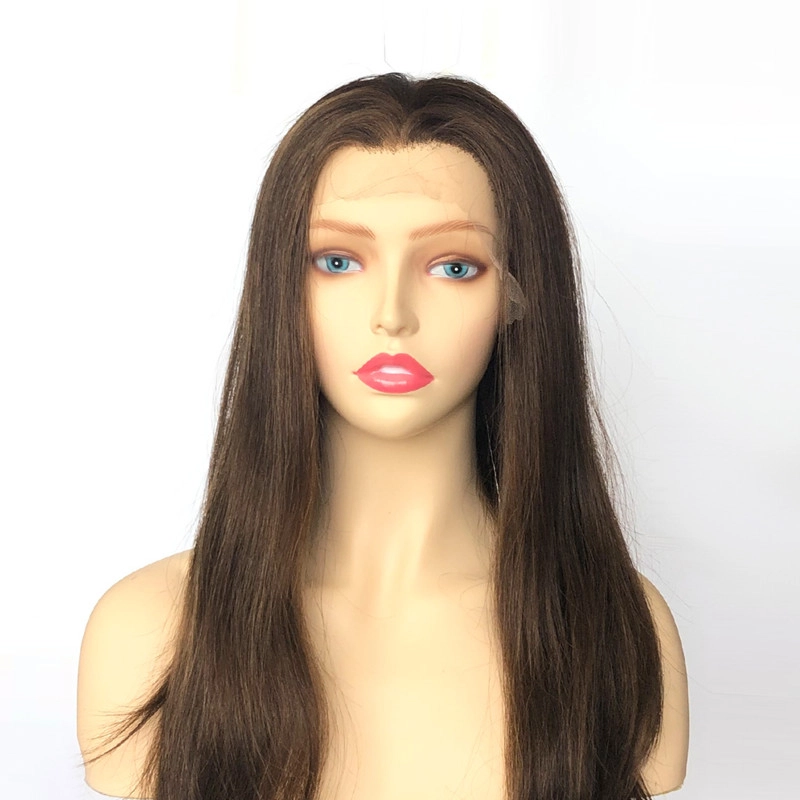 Wholesale  lace front fine mono top wig virgin cuticle aligned hair brown highlight full hand tied medical wigs stock HJ 015