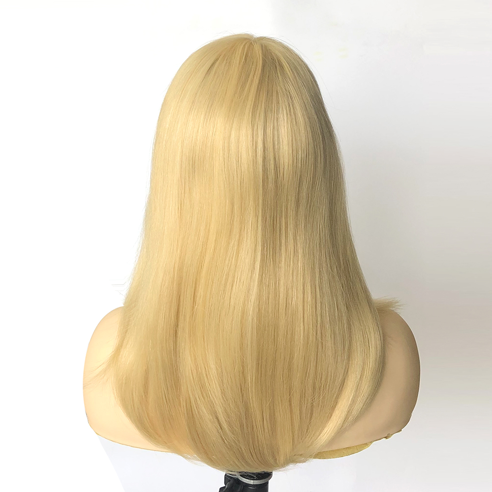 EMEDA  supply 18inch blonde highlight 4x4inch virgin hair mono top machine made medical wig for women in stock HJ007